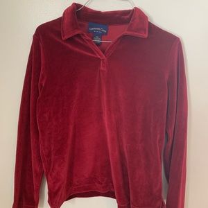 Long sleeve red wine Velvet shirt